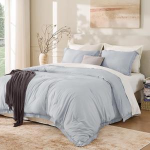 Andency Light Grey Comforter Set Queen, 3 Pieces Boho Tassel Lightweight Bedding Comforter Sets, All Season Soft Fluffy Fringe Bed Set (90x90In Comforter & 2 Pillowcases)