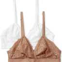Amazon Essentials Womens Stretch Galloon Lace Unlined Triangle Bra (Medium, Washed Bronze/White)