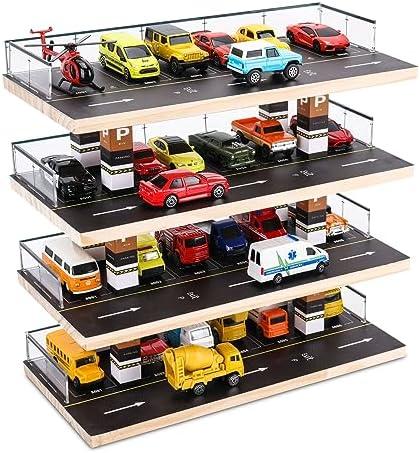 Saichotoy Hot Wheels & Matchbox Display Case, 1/64 Scale Diecast Toy Car Storage, Parking Garage Diorama - Freestanding Storage with 4 Levels 24 Spots Maximum 40 Cars