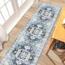 RUUGME Washable Runner Rug 2x7 - Vintage Kitchen Rugs Non Slip Stain Resistant Carpets for Living Room Bedroom Laundry Room Mat Distressed Rug Hallway Floor Carpet Runner for Bathroom 2'x7' Deep Blue