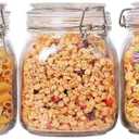 ComSaf Airtight Glass Canister Set of 3 with Lids 34oz Food Storage Jar Square - Storage Container with Clear Preserving Seal Wire Clip Fastening for Kitchen Canning Cereal,Pasta,Sugar,Beans,Spice