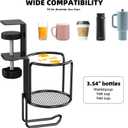 CABTE 2 in 1 Desk Cup Holder with Headphone Hanger Holder, Anti-Spill Clip-On Table Cup Hook with 360 Rotation for Lawn Chair, Office Home Gaming Table (1 Pack)