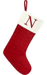Christmas Stockings with Initials,20 Inches Large Knit Embroidered Letter Green White Christmas Stocking,Monogram Christmas Stocking for Famliy Holiday and Xmas Tree Fireplace (Letter N)