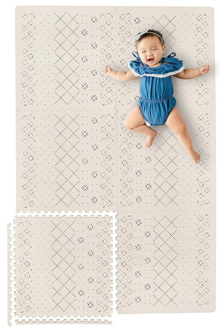 Yay Mats Stylish Extra Large Baby Play Mat. Soft, Thick, Non-Toxic Foam Covers 6 ft x 4 ft. Expandable Tiles with Edges Infants and Kids Playmat Tummy Time Mat (Carter Mudcloth Tan) Yay Mats Stylish Extra Large Baby Play Mat. Soft, Thick, Non-Toxic Foam Covers 6 ft x 4 ft. Expandable Tiles with Edges Infants and Kids Playmat Tummy Time Mat (Carter Mudcloth Tan)