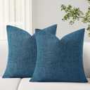 Hiasan Pack of 2 Decorative Textured Linen Throw Pillow Covers Soft Accent Solid Cushion Covers Boho Farmhouse Pillow Cases for Couch Sofa Bedroom Living Room Home Decor, 20 x 20 Inches, Navy Blue