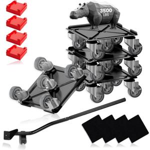 Heavy-Duty Furniture Lifter with 4 Slider Sets, 5 Wheels Each - 3500lbs Load Capacity - Adjustable Height Appliance Moving Cart