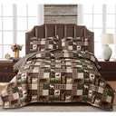 Oliven Reversible Lodge Plaid Bedding Moose Bear Quilt King Size Rustic Bedspread Cabin Coverlet Wildlife Forest Daybed Cover Summer Lightweight Bed Cover Pillow Shams