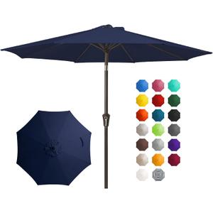 JEAREY 10FT Outdoor Patio Umbrella Outdoor Table Umbrella with Push Button Tilt and Crank, Market Umbrella 8 Sturdy Ribs UV Protection Waterproof for Pool, Garden (Navy)