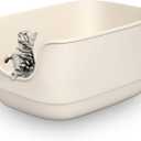 Gefryco Large Cat Litter Box with High Sided 24.6"x18.3"x12.2" - Jumbo Extra Large Open Anti - Splashing High Wall for Multiple Cats (White)