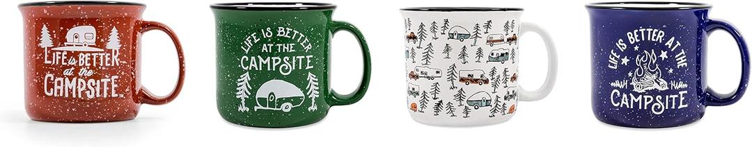 Camco Life is Better at The Campsite Coffee Mugs | Ceramic | 14oz. | 4-Pack (53357) (One Size)
