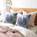 Blue and White Coral Throw Pillow Covers 16x16 Set of 2 Summer Beach Light Blue Gray Cushion Case Cotton Linen Square Sea Coral Tree Throw Pillows Case for Holidays Party Sofa Couch Bed Bench Outdoor