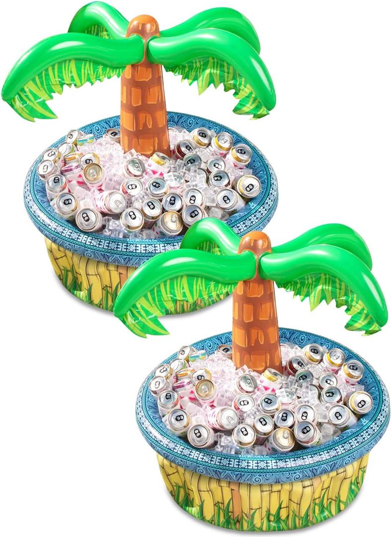 Sloosh 2-Pack Inflatable Palm Tree Cooler - 28" Inflatable Drink Cooler Luau Hawaiian Party Decoration for Tropical Theme Party Decor, Blow Up Birthday Seasonal Beach Pool Party Supplies Accessories