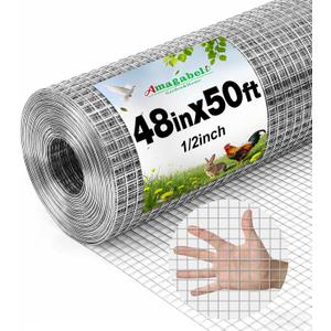 Amagabeli Hardware Cloth 1/2 inch 48inx50ft True19 Gauge Chicken Wire Double Galvanized Welded Wire Fencing Mesh Roll Garden Plant Support Poultry Netting Rabbit Cage Snake Gopher Fence
