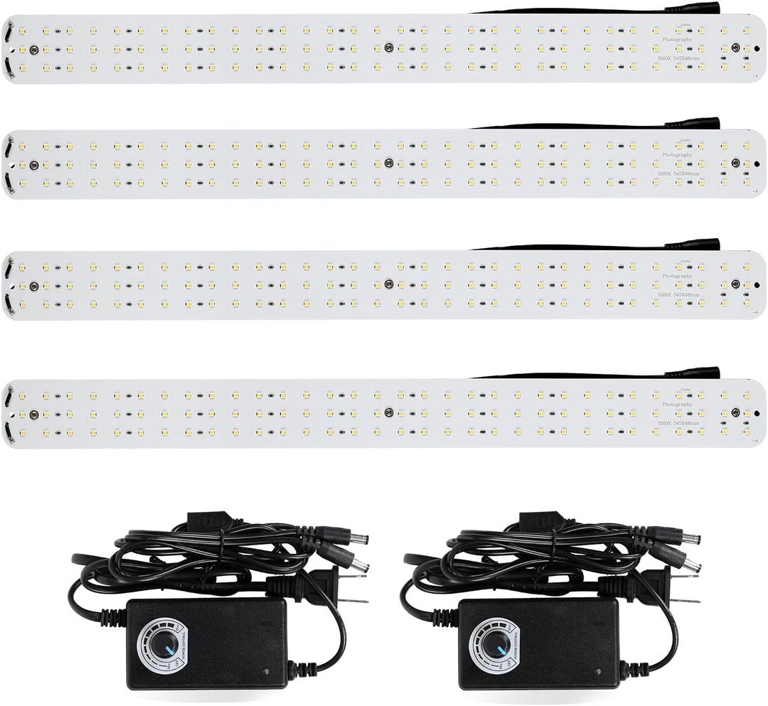 4pcs LED Light Boards with 2pcs Dimmable AC/DC Power Adapters for Konseen Product Photography Light Box,110V~220V, 96 LEDs Lamp Beads on Each Light Board