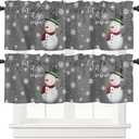 2 Pack Let It Snow Christmas Valance Curtains for Windows,Snowman Window Treatment Curtains for Living Room/Bedroom/Bathroom Snowy Winter Holiday Rod Pocket Kitchen Valances, 54" W x 18" L,White Grey
