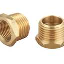 3/4 Inch NPT Male x 1/2 Inch NPT Female Brass Reducer Hex Bushing, Thread 1" OD to 0.75" ID, (2 Piece)