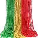 JULBEAR Bulk Christmas Beads Necklaces, 30pcs Red Green Gold Metallic Plastics Bead Necklaces for Xmas Holiday Party Favors Carnival Decorations Costume Accessories Supplies