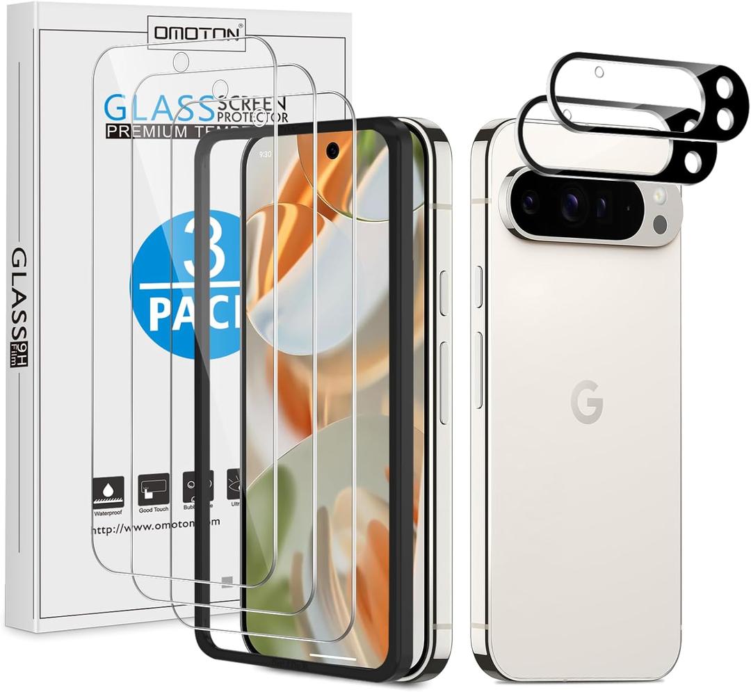 OMOTON for Google Pixel 9 Pro Screen Protector 6.3 inches, 3 Pack Tempered Glass Screen Protector & 2 Pack Camera Lens Protector, Case Friendly/9H Hardness (Not for Pixel 9/9 Pro XL)