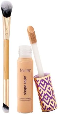 tarte shape tape concealer & brush Instant Full Coverage for Under Eye, Dark Circles, Fine Lines, Redness & Discoloration, Dermatologist-Tested, Vegan, Cruelty Free (29N Light-Medium)