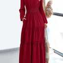 PRETTYGARDEN Women's 2026 Elegant Maxi Dresses Long Sleeve V Neck Flowy Pockets Casual Modest Dress Fall Fashion Clothes