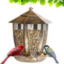 LBTING Bird Feeder for Outside, Hexagon Lantern-Shaped Metal Bird Feeder, Squirrel Proof Wild Bird Feeders for Hanging Outdoor Garden Yard