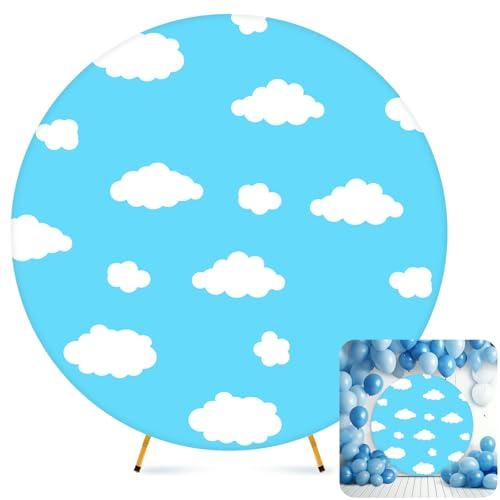 Tingjoo 7.2 ft Round Arch Backdrop Cover Blue Sky White Clouds Birthday Party Supplies Cartoon Story Story Birthday Decorations for Baby Kids Shower Decorations Photo Props Cosplay Wedding