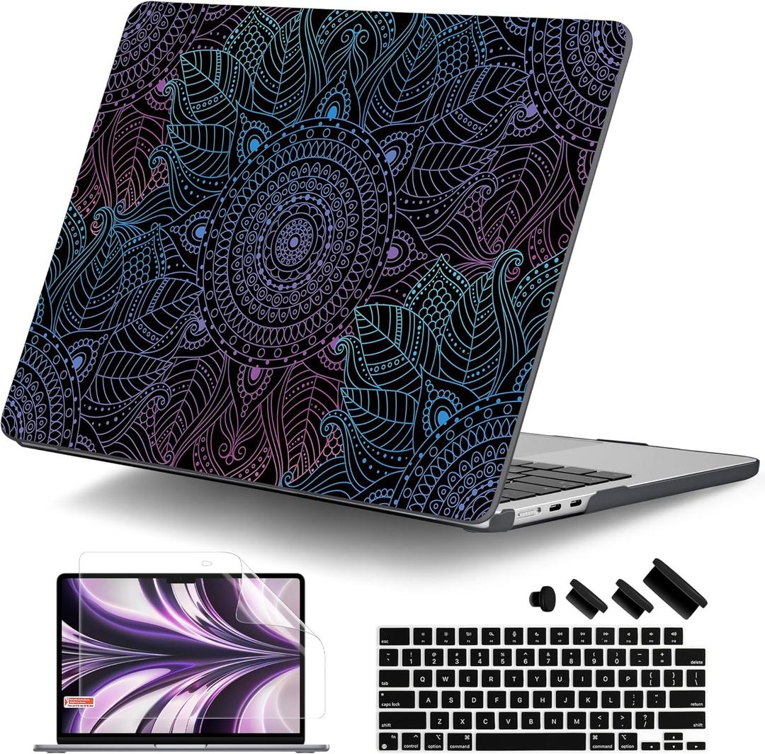 DONGKE for M4 MacBook Air 13.6 Inch Case 2025 2024 2023 2022 Model A3240 A3113 A2681 M3 M2 Chip, Plastic Hard Shell Case Cover with Touch ID for MacBook Air 13 Inch M4 - Colorful Mandala