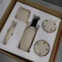 Ceramic Bathroom Accessory Set, 5 Pcs - Soap Dispenser 16 Oz, Toothbrush Cup, Toothbrush Holder, Soap Dish, Candle Holder - Beige, Boho Bathroom Sink Decor, Modern Countertop Accessories