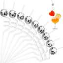 Nicunom 30 Pcs Disco Ball Straws 70s Mirror Decorative Straws Silver Disco Straw, Retro Party Decorations for Dance Holiday Wedding Birthday Bachelorette Party Supplies (11in)