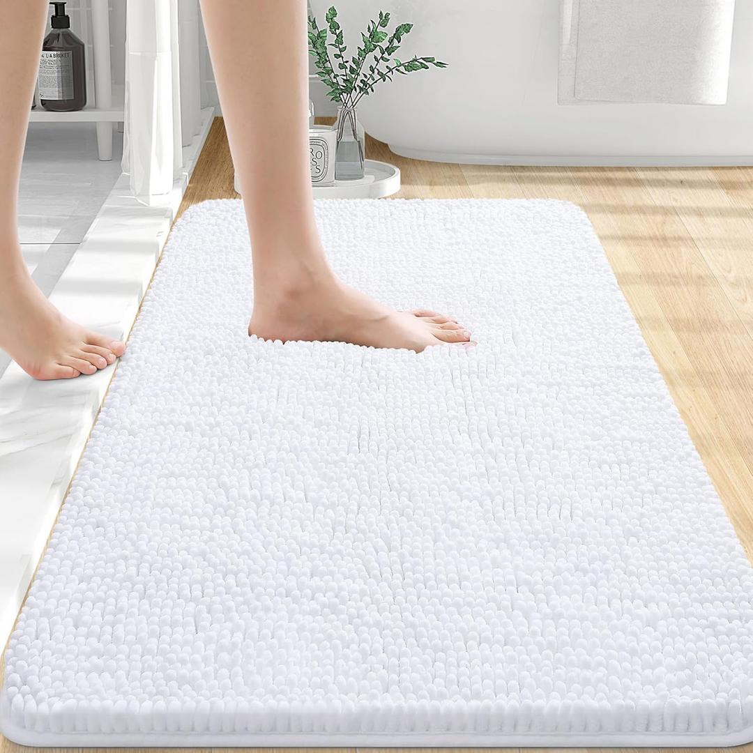 Bathroom Rugs 30x20, Extra Soft Absorbent Chenille Bath Rugs, Rubber Backing Quick Dry, Machine Washable Bath Mats for Bathroom Floor, Tub and Shower, Home Decor Accessories, White (30" x 20")