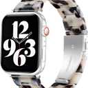 Compatible with Apple Watch Band 38mm 40mm 41mm 42mm 44mm 45mm Ultra 49mm for iWatch SE Lightweight Resin Wristband Bracelet Strap Series 9 8 7 6 5 4 3 2 1 Mens Womens (White Tortoise Stone Flower)