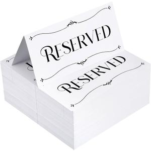 300 Pcs Paper Table Reserved Sign with Name Line Reserved Seating Signs Bulk Double Sided Signs for Reserving Seats Restaurant Wedding Reception Church Board Business Meeting (White Black)