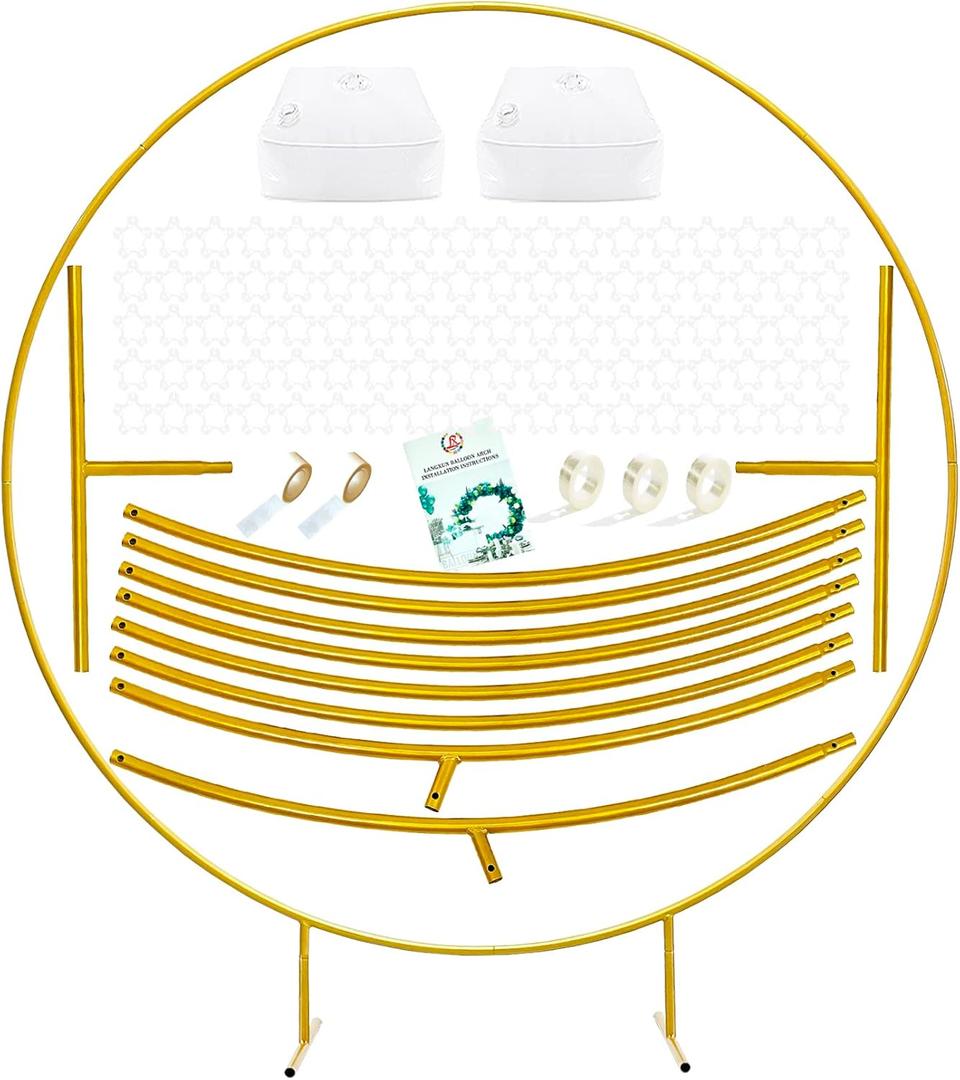 LANGXUN 7.2ft Gold Metal Round Balloon Arch kit, Backdrop Circle Stand Arch Frame for Wedding Birthday Party Decoration, Graduation Decorations and Baby Shower Photo Background
