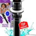 Matte Black Sink Drain Without Overflow - 1.6"- 1.9" Universal Black Pop Up Drain - Black Drain for Sink Without Overflow All Metal Rustproof Brass and 304 Stainless Steel - Push Button Sink Drain
