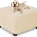 NeColorLife Square Ottoman Cover Waterproof Ottoman Slipcover Thick Storage Footrest Stool Covers Furniture Protector for Pets(Medium Size,Khaki)