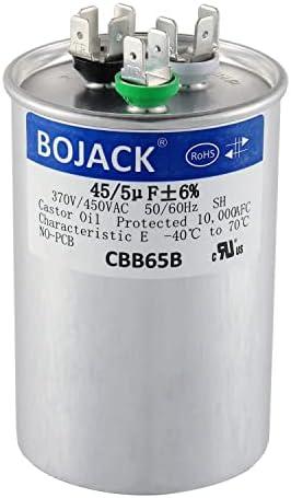 BOJACK 45+5 uF 45/5 MFD ±6% 370V/440VAC CBB65 Dual Run Circular Start Capacitor for AC Motor Run or Fan Start or Condenser Straight