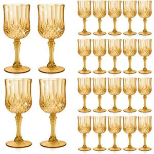 24 Pcs Plastic Amber Wine Drinking Glasses, Plastic Vintage Gold Champagne Vintage Wine Glasses, Unbreakable Goblets for Parties Wedding, Party, Red Wine Glass, Bars, Restaurants, 7Oz