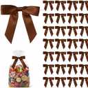 50 Pack Satin Twist Tie Bows for Gift Bags & Party Favors, 2.5 Inch Pre-Tied Ribbon Bows for Gift Wrapping, Birthday & Wedding Event Decorations - Brown