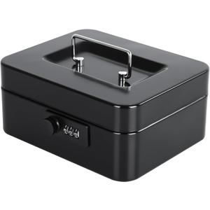 KYODOLED Cash Box with Combination Lock Safe Metal Money Box with Money Tray for Security Lock Box 7.87"x 6.30"x 3.35" Black