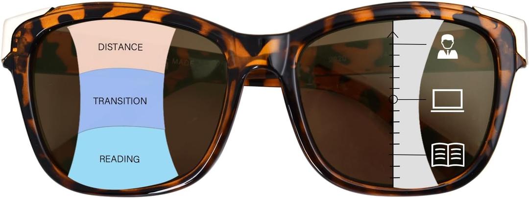 FONHCOO Progressive Multifocal Sunglasses for Women, Square No Line Reading Sunglasses Outdoor Sun Readers UV400 Protection