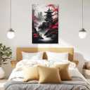 KPLUNDO Japanese Wall Art Asian Landscape Canvas Prints Red and Black Cherry Blossom Trees Picture Vintage Painting for Bathroom Living Room Bedroom Home Wall Decor(Art-1,16.00x24.00 inch)