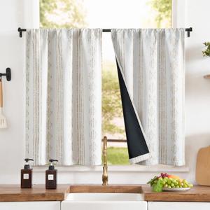 jinchan 95% Blackout Boho Kitchen Curtains 36 Inches Cafe Tier Curtains Bohemian Small Drapes for Bedroom RV Basement Half Window Room Darkening Thermal Insulated 2 Panels Beige
