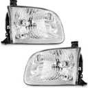 WEELMOTO Headlights Compatible with 2000-2004 Tundra (Double Cab Models ONLY), Headlight For 2001 2002 2003 2004 Sequoia Replacement Automotive Headlamp Chrome Housing Amber Reflector with Bulbs