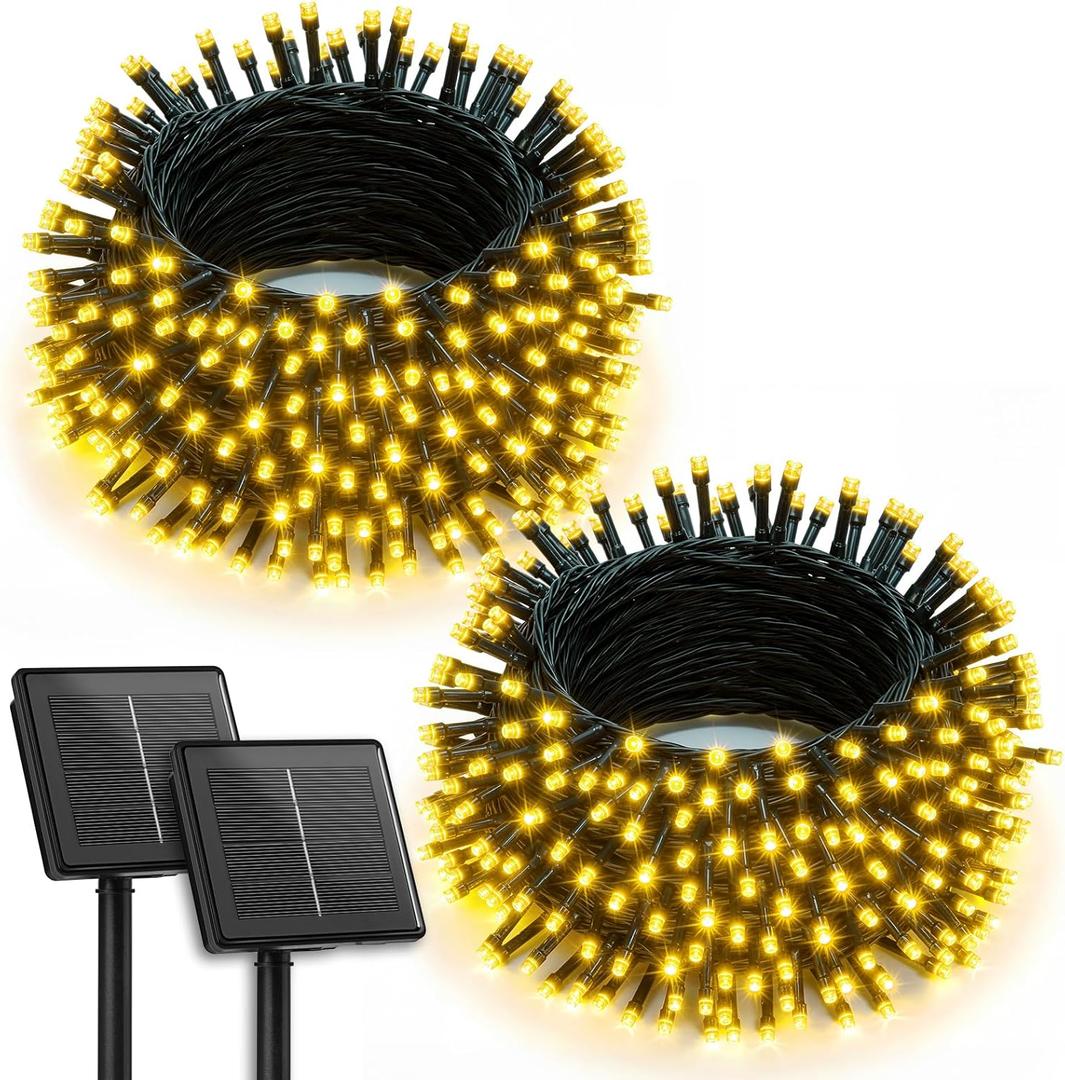 Brightown 2 Pack Solar Christmas String Lights Outdoor, Total 144Ft 400 LED Twinkle Fairy Lights Waterproof with 8 Modes Auto On/Off for Patio Tree Garden Party Home Wedding Decorations (Warm White)