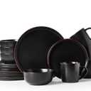 Famiware Mercury Dinnerware Sets with Mugs, Service for 4 (16 Pieces), Plates and Bowls Sets, Microwave and Dishwasher Safe Dishes Set, Matte Black