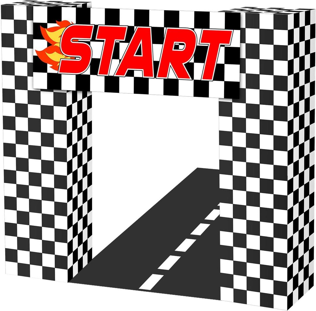 9 Pcs Race Car Birthday Party Decoration Checkered Flag Cardboard Kit Racing Theme 35.4 in Background 11.8 in Boxes Lets Go Racing Banner Photo Booth Prop for Boy Fan Baby Shower Supplies