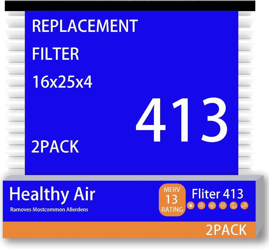 2 Pack 413 Replacement Filter Compatible with AprilAire Whole House Air Purifier 1410, 1610, 2410, 2416, 3410, 4400, MERV 13 Air Filter, 16 x 25 x 4 Inches