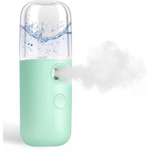 Nano Facial Steamer, Handy Mini Mister, USB Rechargeable Mist Sprayer, 30ml Visual Water Tank Moisturizing & Hydrating for Face, Daily Makeup, Skin Care, Eyelash Extensions - Green