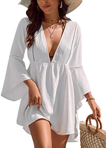 Blooming Jelly Womens Swimsuit Coverup V Neck Chiffon Bathing Suit Beach Dress Flowy Swim Bikini Cover Up XX-Large