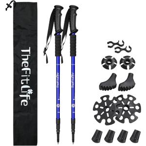 TheFitLife Nordic Walking Trekking Poles - 2 Sticks with Anti-Shock and Quick Lock System, Telescopic, Collapsible, Ultralight for Hiking, Camping, Mountaining, Backpacking, Walking, Trekking (Blue)